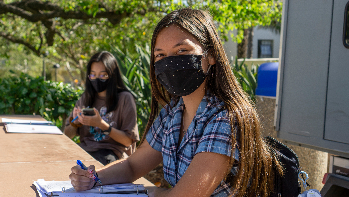 Students studying with masks on 